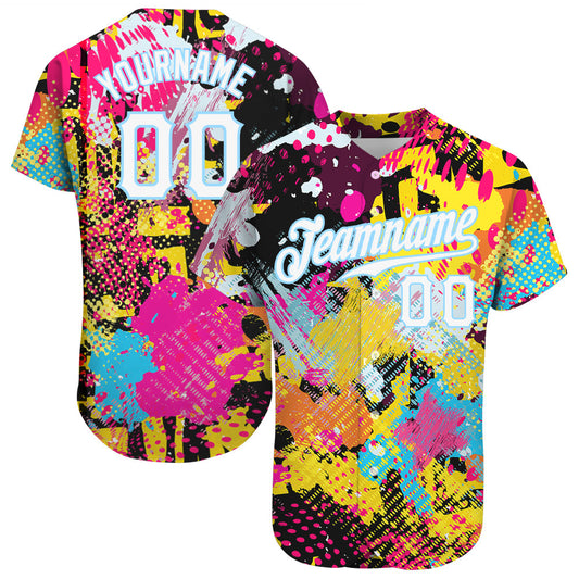 Custom Graffiti Bright Psychedelic Pattern White-Light Blue 3D Authentic Baseball Jersey - Sky-Custom