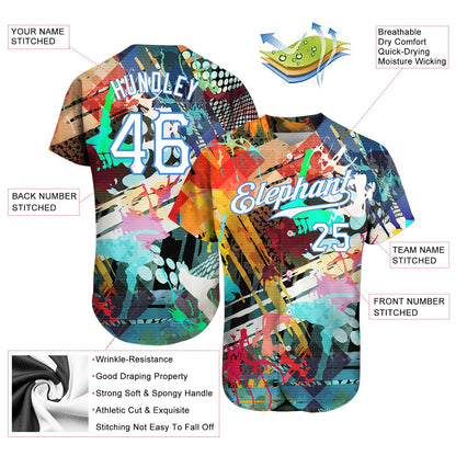 Custom Graffiti Colored Abstract Pattern White-Light Blue 3D Authentic Baseball Jersey - Sky-Custom