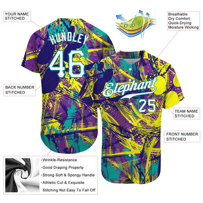 Custom Graffiti Abstract Urban Pattern White-Teal 3D Authentic Baseball Jersey - Sky-Custom