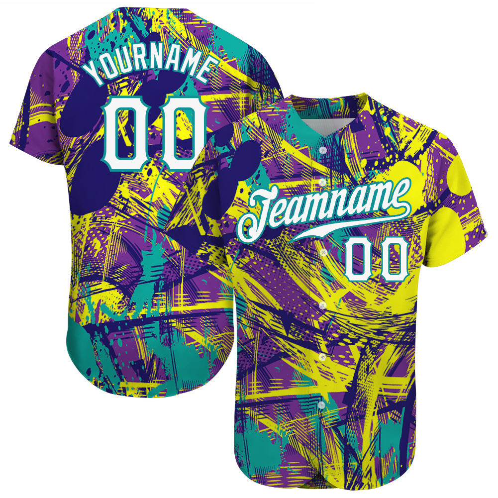 Custom Graffiti Abstract Urban Pattern White-Teal 3D Authentic Baseball Jersey - Sky-Custom