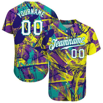 Custom Graffiti Abstract Urban Pattern White-Teal 3D Authentic Baseball Jersey - Sky-Custom