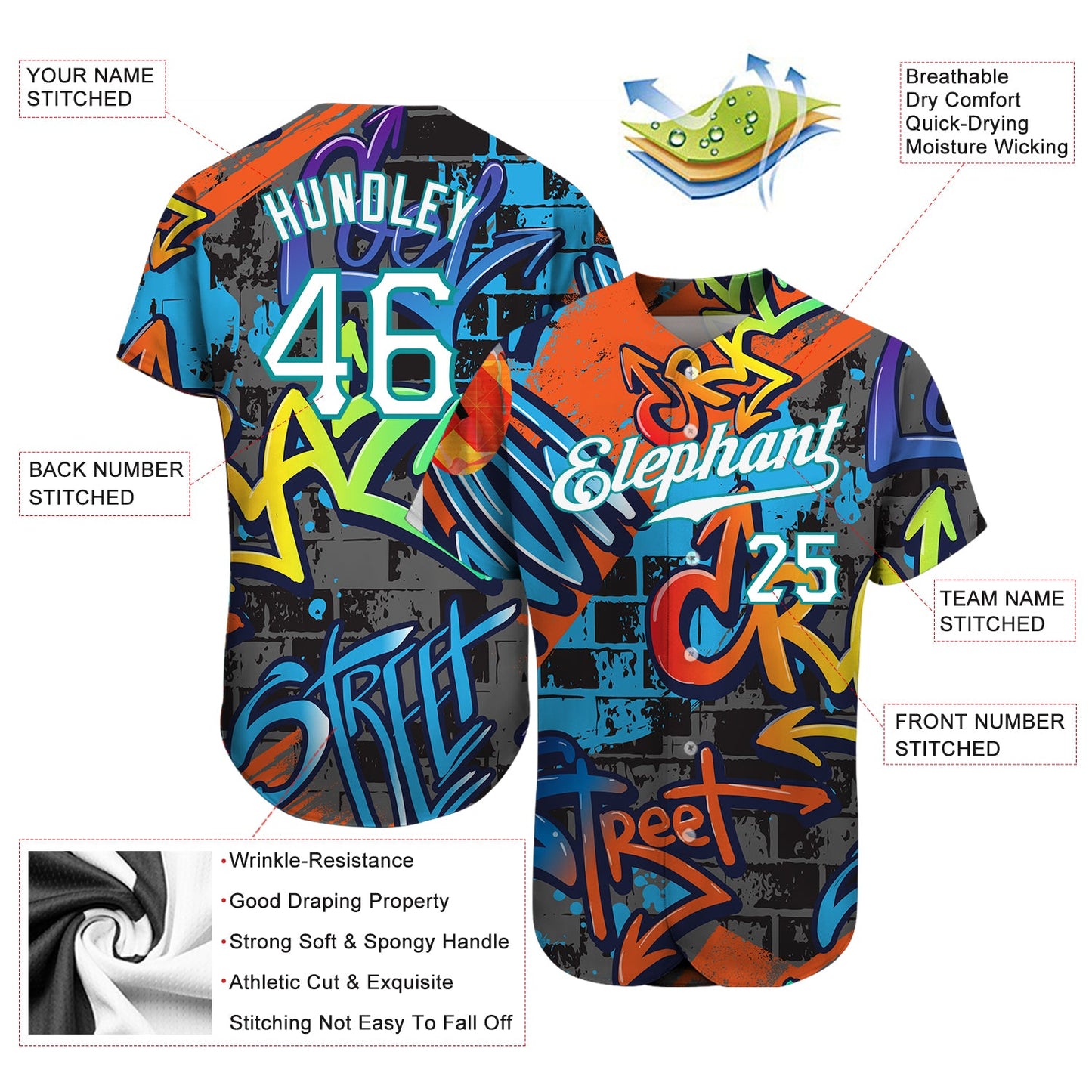 Custom Graffiti Geometric Pattern White-Teal 3D Authentic Baseball Jersey - Sky-Custom