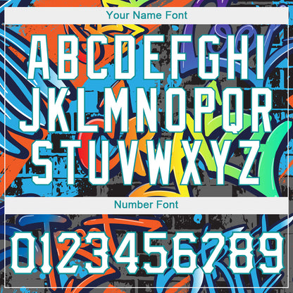 Custom Graffiti Geometric Pattern White-Teal 3D Authentic Baseball Jersey - Sky-Custom