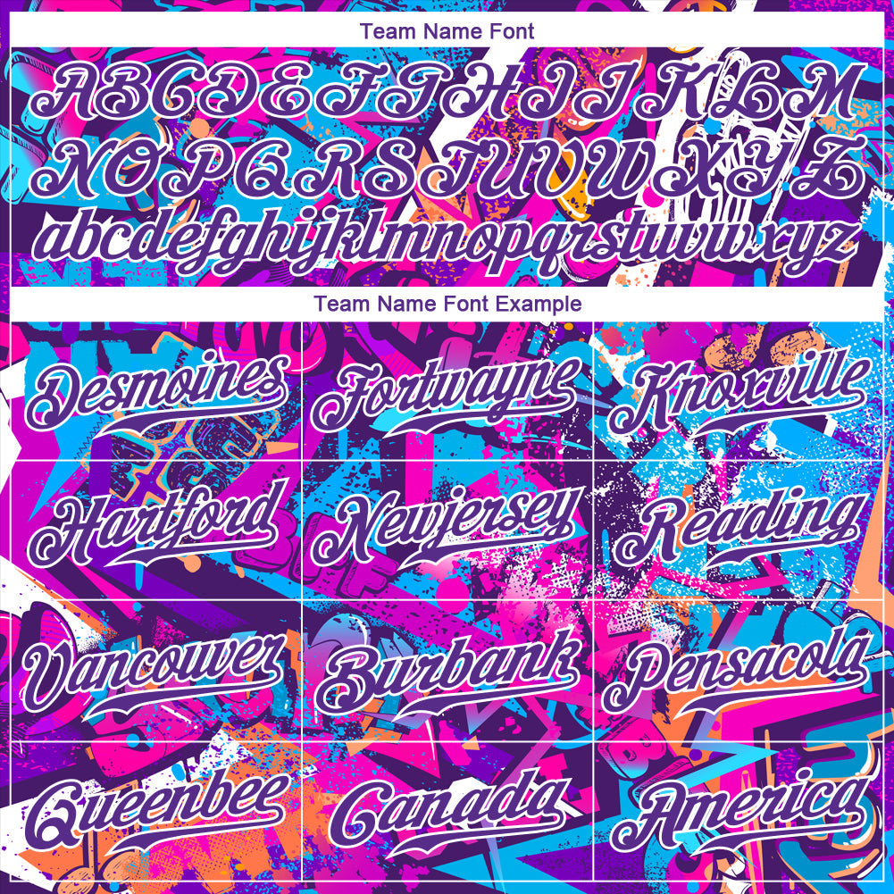Custom Graffiti Words Pattern White-Purple 3D Authentic Baseball Jersey - Sky-Custom
