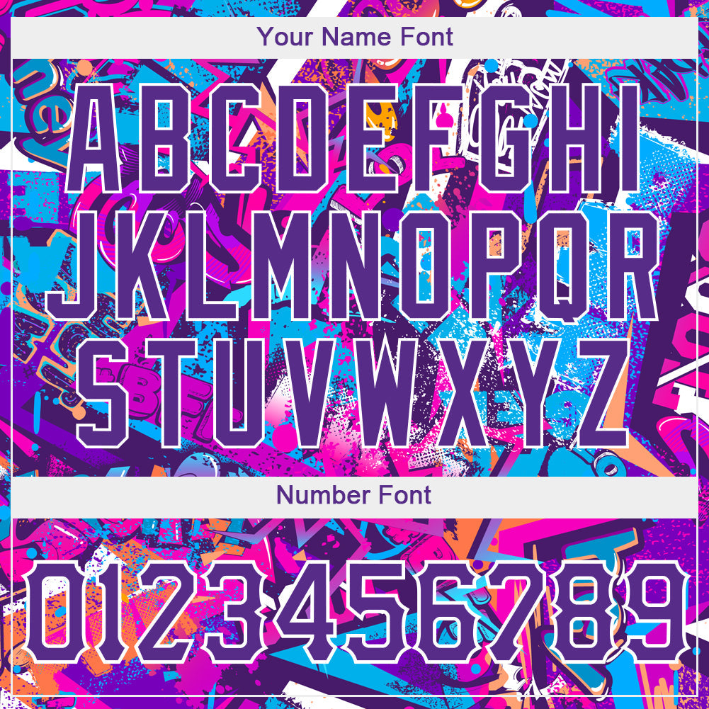 Custom Graffiti Words Pattern White-Purple 3D Authentic Baseball Jersey - Sky-Custom