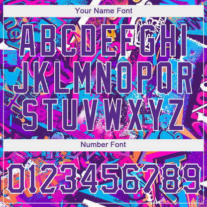 Custom Graffiti Words Pattern White-Purple 3D Authentic Baseball Jersey - Sky-Custom
