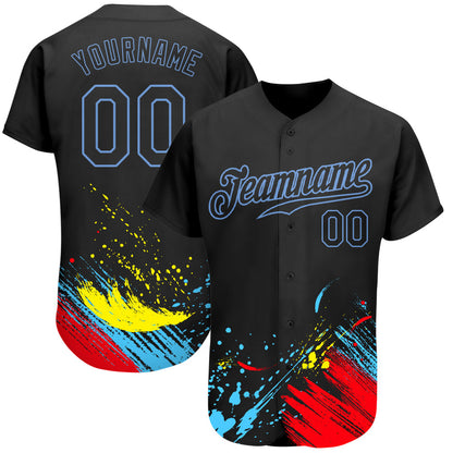 Custom Graffiti Pattern Black-Light Blue 3D Authentic Baseball Jersey - Sky-Custom