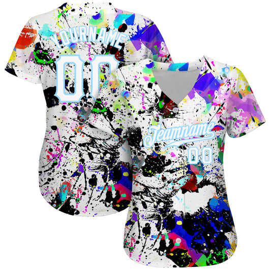 Custom Splashes Graffiti Pattern White-Light Blue 3D Authentic Baseball Jersey - Sky-Custom