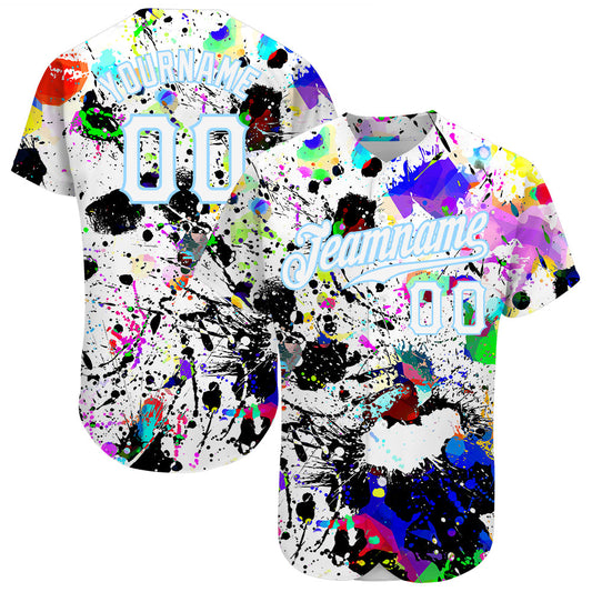 Custom Splashes Graffiti Pattern White-Light Blue 3D Authentic Baseball Jersey - Sky-Custom