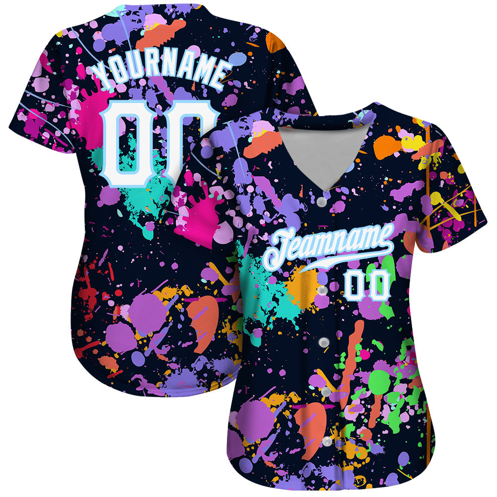 Custom Splashes Graffiti Pattern White-Light Blue 3D Authentic Baseball Jersey - Sky-Custom