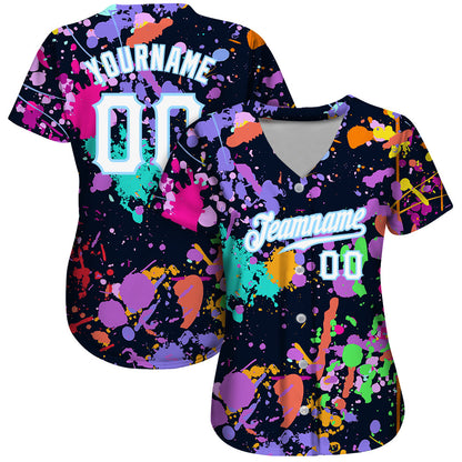 Custom Splashes Graffiti Pattern White-Light Blue 3D Authentic Baseball Jersey - Sky-Custom