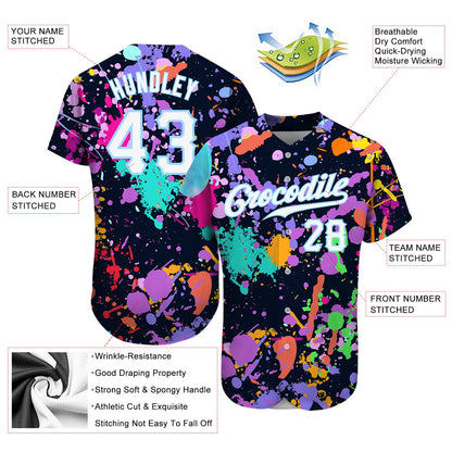 Custom Splashes Graffiti Pattern White-Light Blue 3D Authentic Baseball Jersey - Sky-Custom