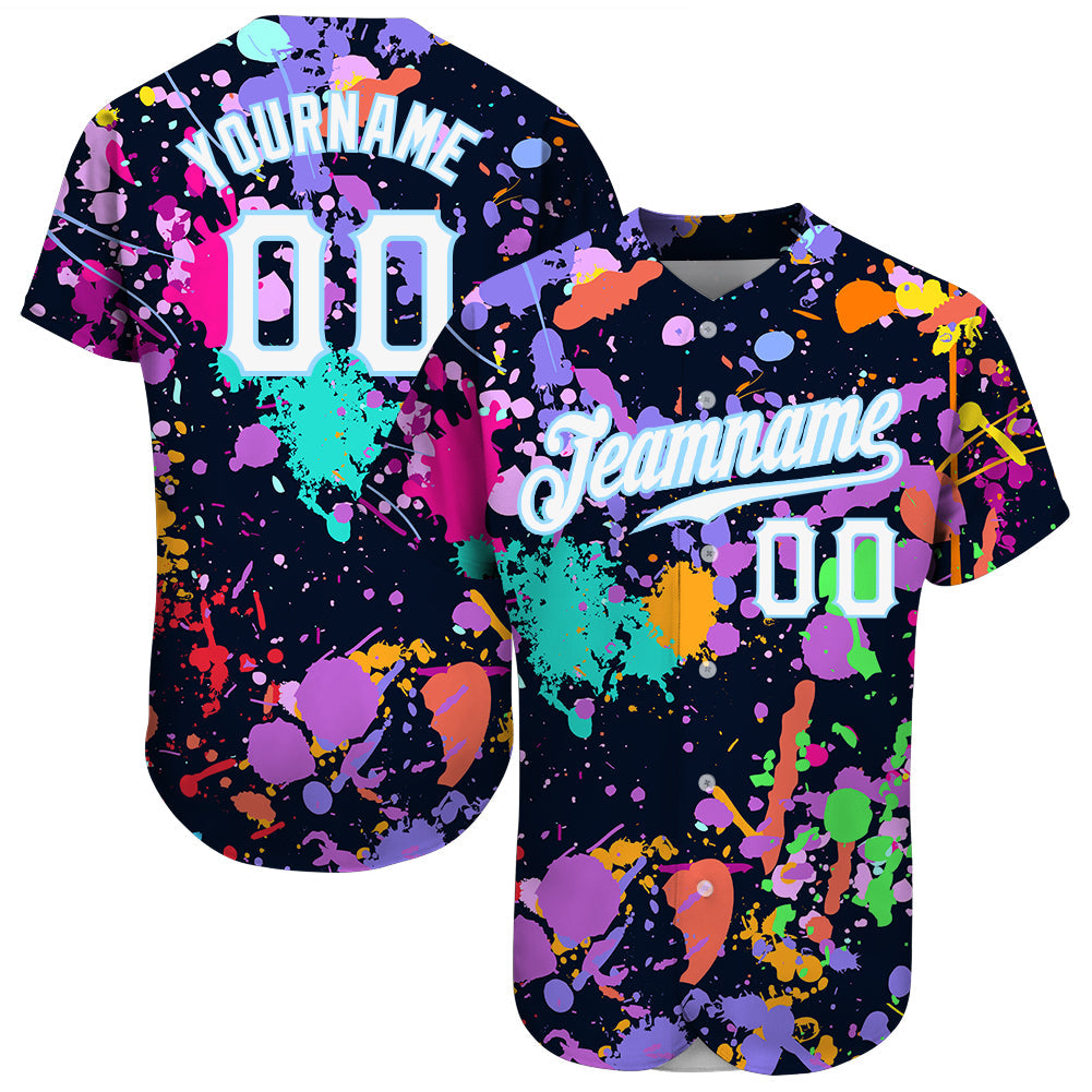 Custom Splashes Graffiti Pattern White-Light Blue 3D Authentic Baseball Jersey - Sky-Custom