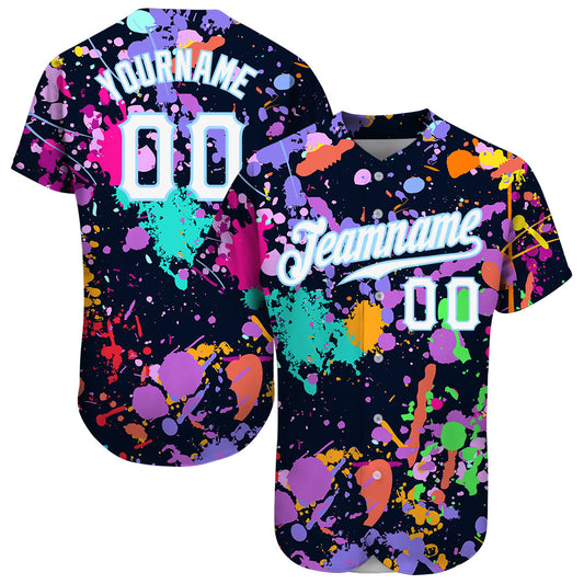 Custom Splashes Graffiti Pattern White-Light Blue 3D Authentic Baseball Jersey - Sky-Custom