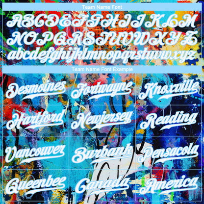 Custom Abstract Graffiti White-Light Blue 3D Authentic Baseball Jersey - Sky-Custom