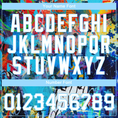 Custom Abstract Graffiti White-Light Blue 3D Authentic Baseball Jersey - Sky-Custom