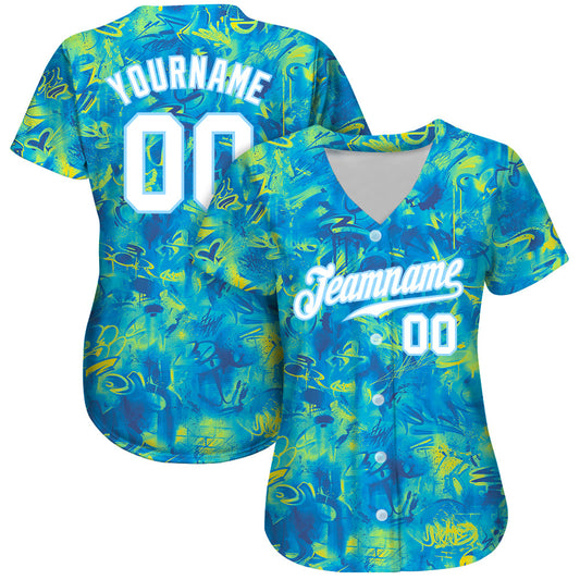 Custom Scratch Graffiti Pattern White-Light Blue 3D Authentic Baseball Jersey - Sky-Custom