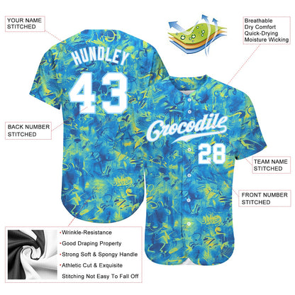 Custom Scratch Graffiti Pattern White-Light Blue 3D Authentic Baseball Jersey - Sky-Custom