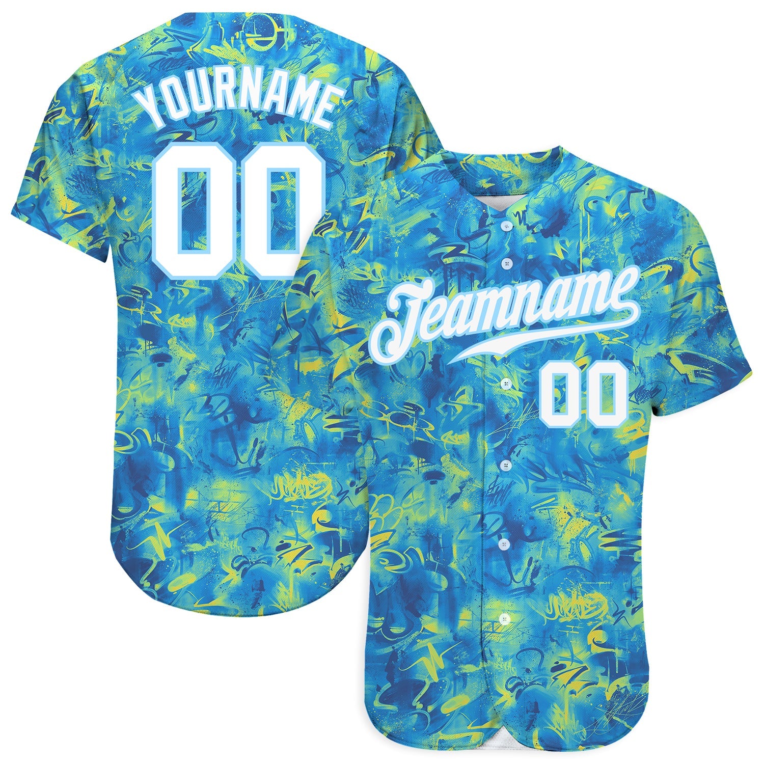 Custom Scratch Graffiti Pattern White-Light Blue 3D Authentic Baseball Jersey - Sky-Custom