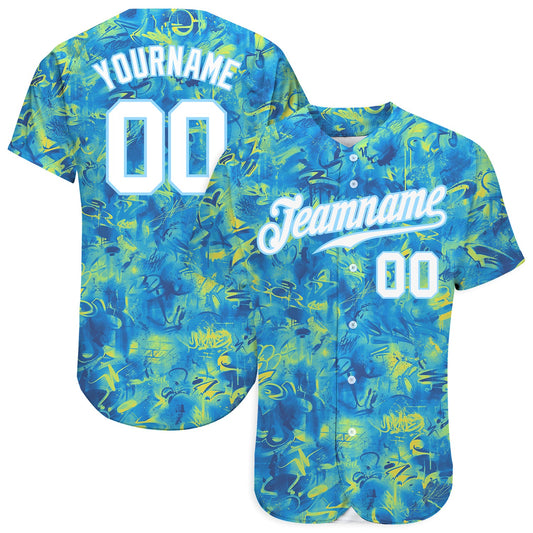 Custom Scratch Graffiti Pattern White-Light Blue 3D Authentic Baseball Jersey - Sky-Custom
