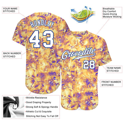 Custom Scratch Graffiti Pattern White-Royal 3D Authentic Baseball Jersey - Sky-Custom