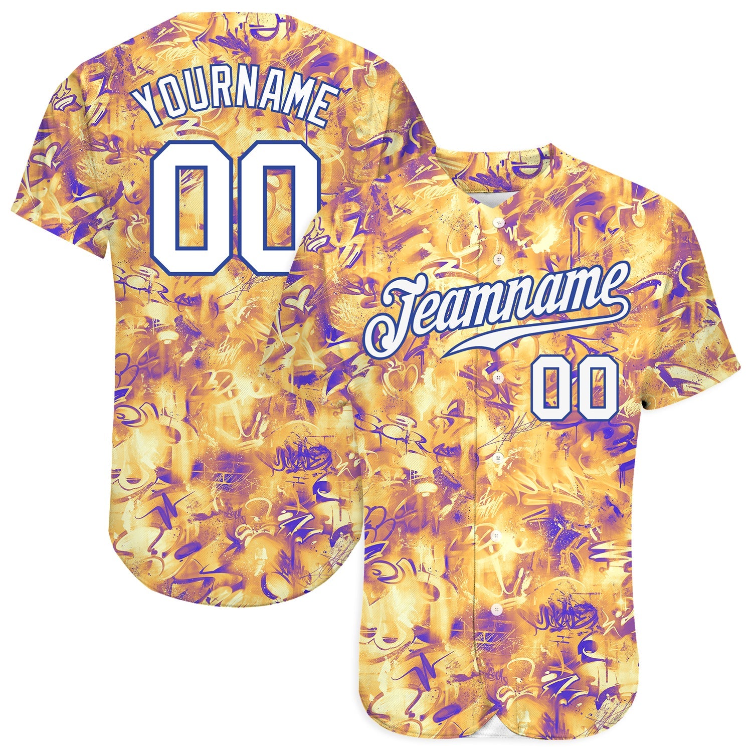 Custom Scratch Graffiti Pattern White-Royal 3D Authentic Baseball Jersey - Sky-Custom