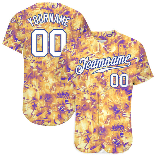 Custom Scratch Graffiti Pattern White-Royal 3D Authentic Baseball Jersey - Sky-Custom