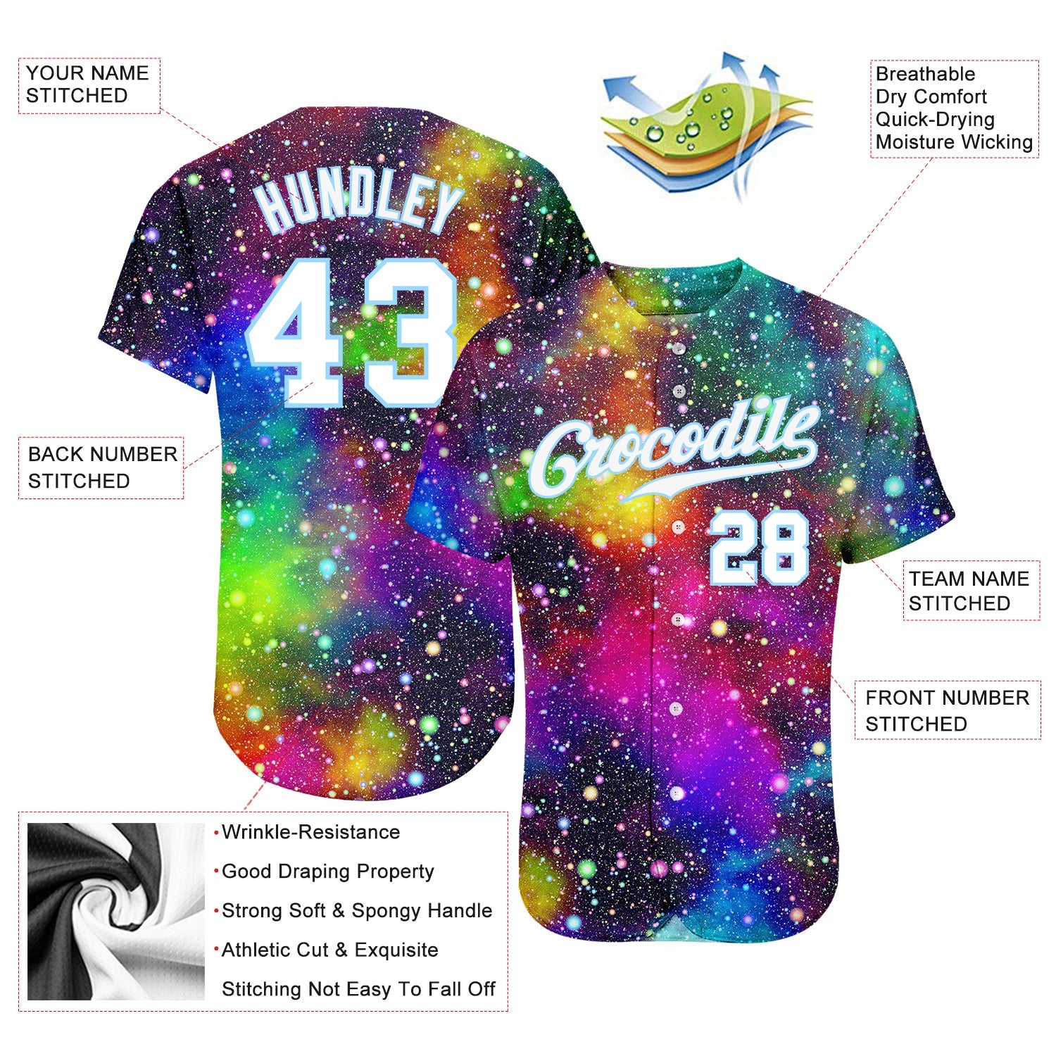 Custom Galactic White-Light Blue 3D Authentic Baseball Jersey - Sky-Custom