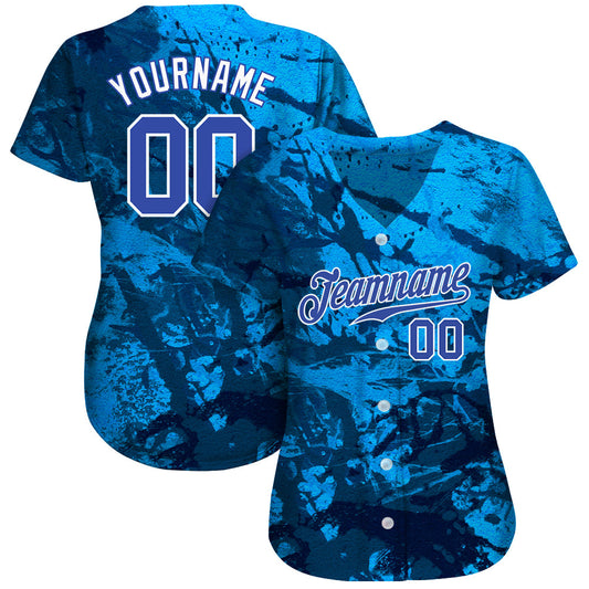 Custom Graffiti Pattern Royal-White 3D Authentic Baseball Jersey - Sky-Custom