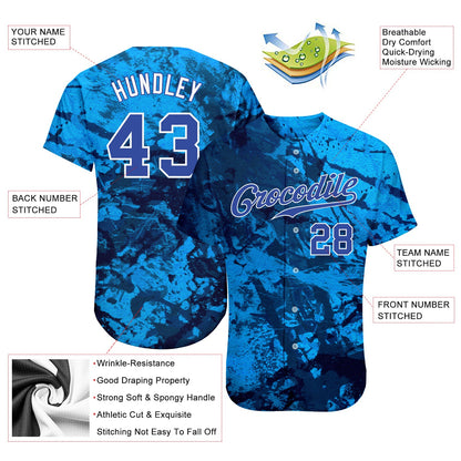 Custom Graffiti Pattern Royal-White 3D Authentic Baseball Jersey - Sky-Custom