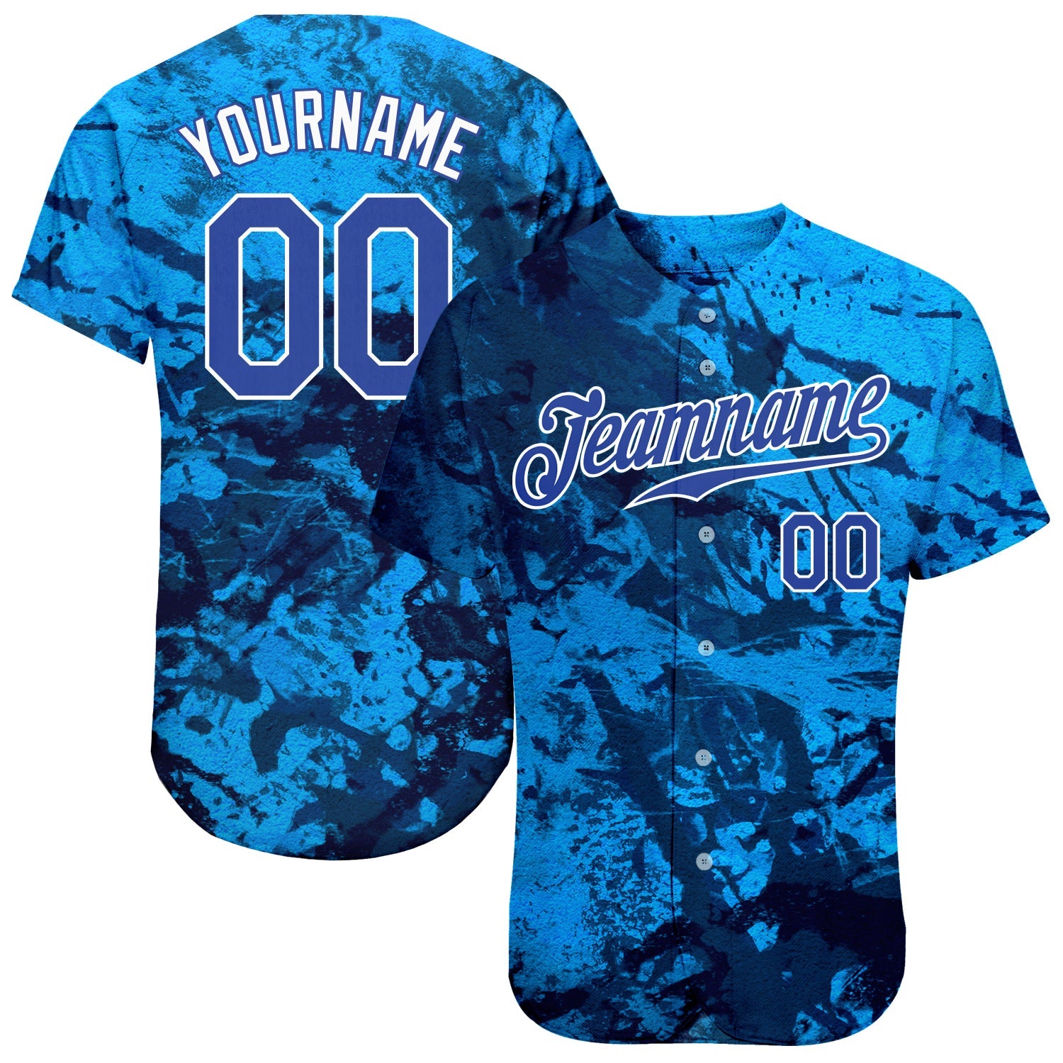 Custom Graffiti Pattern Royal-White 3D Authentic Baseball Jersey - Sky-Custom