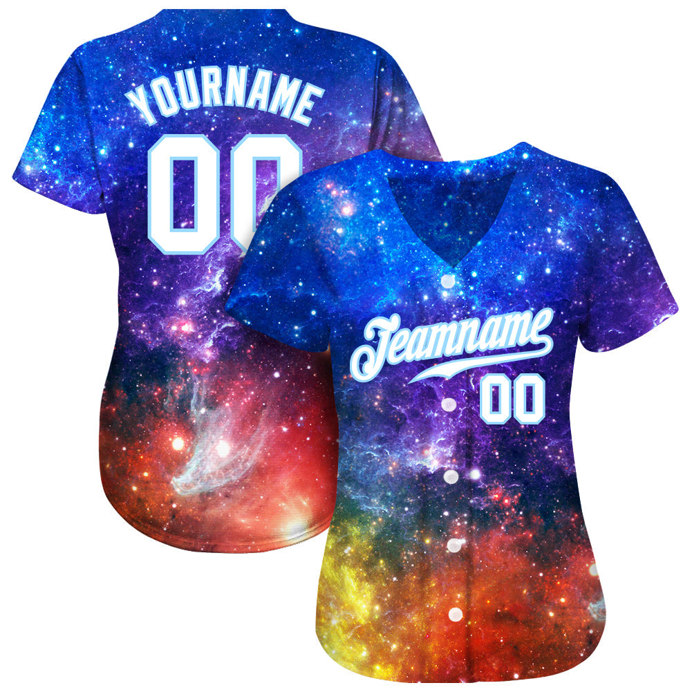Custom Galactic White-Light Blue 3D Authentic Baseball Jersey - Sky-Custom