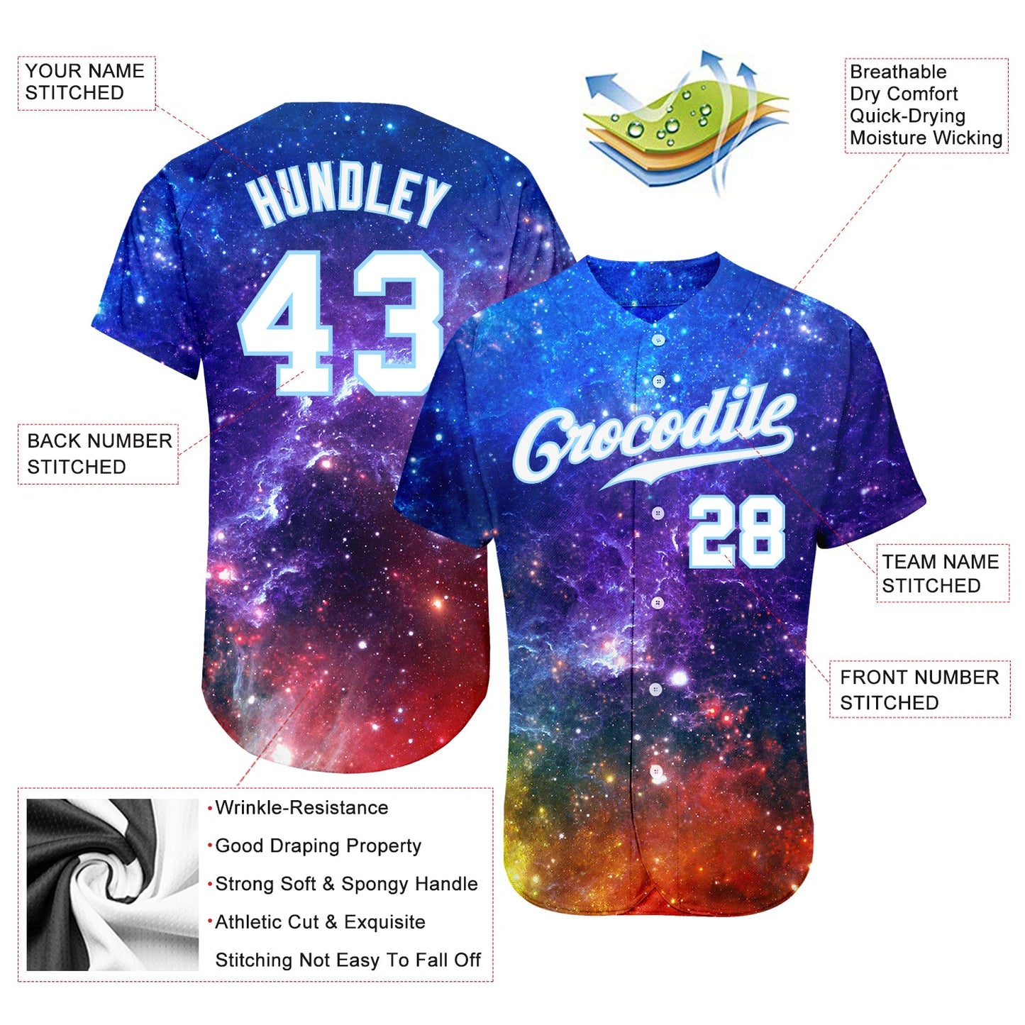 Custom Galactic White-Light Blue 3D Authentic Baseball Jersey - Sky-Custom