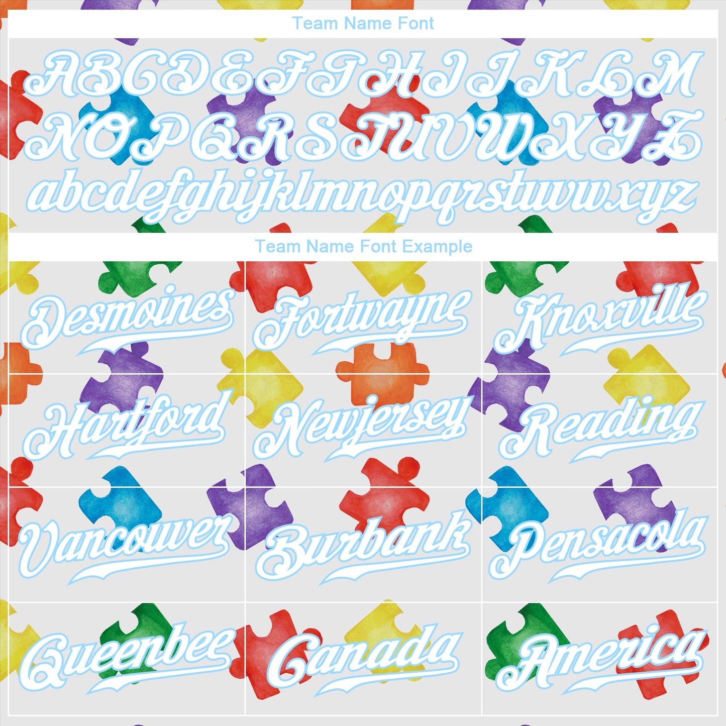 Custom Autism Awareness Puzzle Pieces White-Light Blue 3D Authentic Baseball Jersey - Sky-Custom