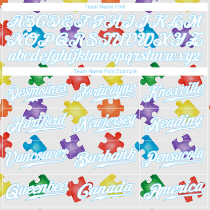 Custom Autism Awareness Puzzle Pieces White-Light Blue 3D Authentic Baseball Jersey - Sky-Custom