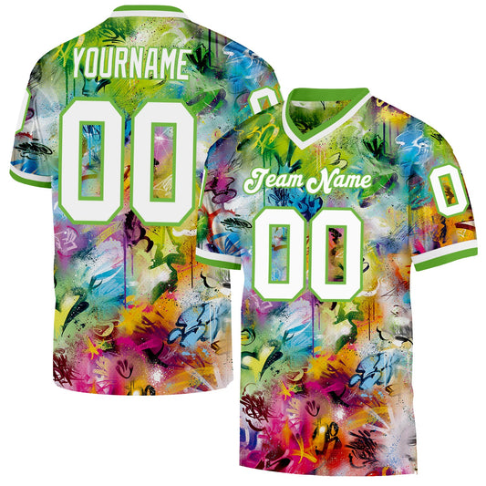 Custom Graffiti Pattern White-Neon Green 3D Mesh Authentic Throwback Football Jersey - Sky-Custom