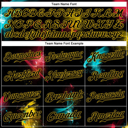 Custom Graffiti Pattern Black-Gold 3D Authentic Baseball Jersey - Sky-Custom