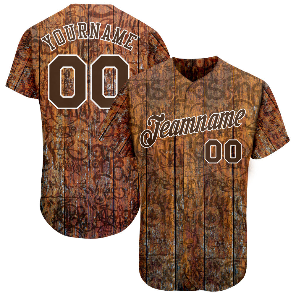 Custom Graffiti Pattern Brown-White 3D Wood Authentic Baseball Jersey - Sky-Custom