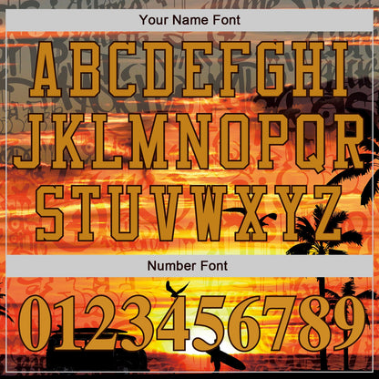 Custom Graffiti Pattern Gold-Brown 3D Beach Authentic Baseball Jersey - Sky-Custom