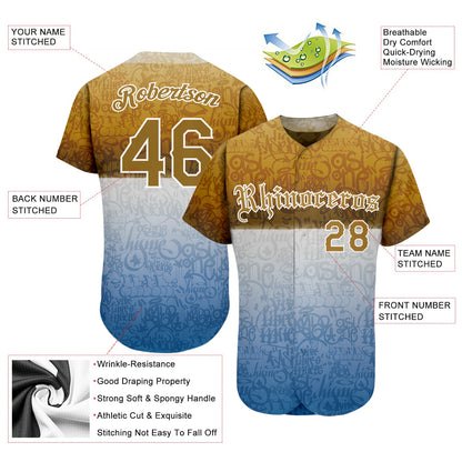 Custom Graffiti Pattern Gold-White 3D Chicano Authentic Baseball Jersey - Sky-Custom