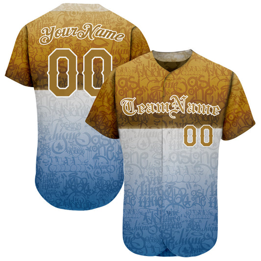 Custom Graffiti Pattern Gold-White 3D Chicano Authentic Baseball Jersey - Sky-Custom
