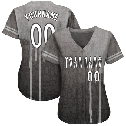 Custom Graffiti Pattern White-Gray 3D Picaxao Authentic Baseball Jersey - Sky-Custom