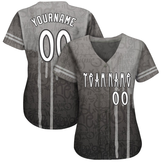 Custom Graffiti Pattern White-Gray 3D Picaxao Authentic Baseball Jersey - Sky-Custom