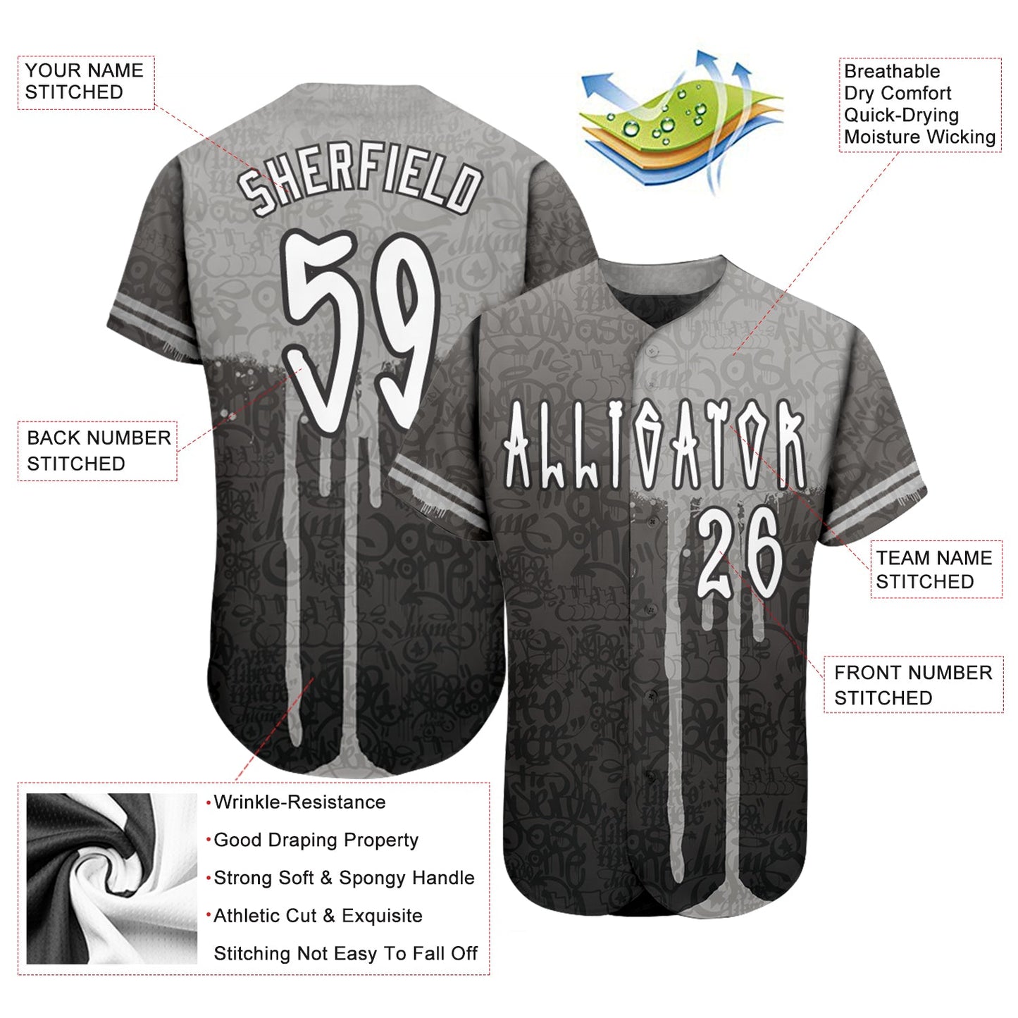 Custom Graffiti Pattern White-Gray 3D Picaxao Authentic Baseball Jersey - Sky-Custom