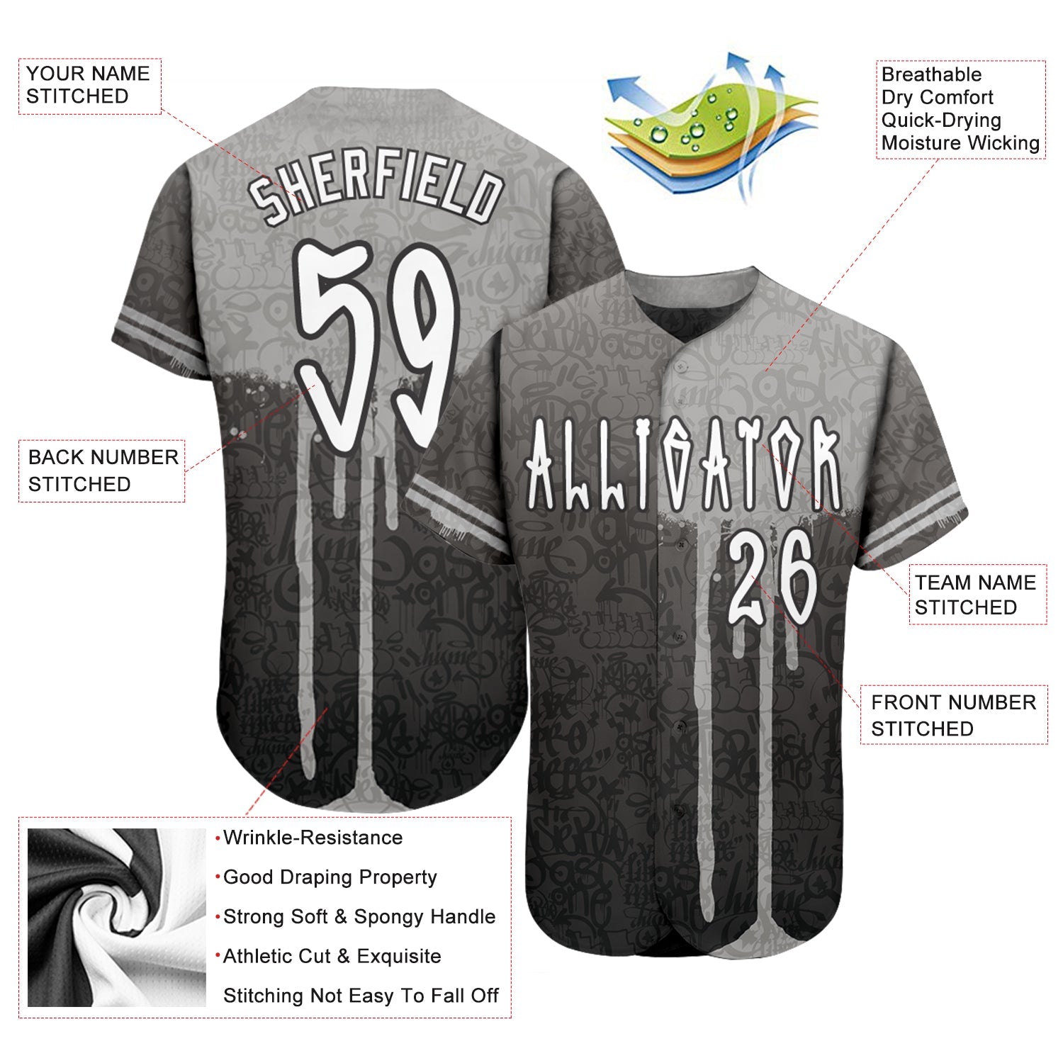 Custom Graffiti Pattern White-Gray 3D Picaxao Authentic Baseball Jersey - Sky-Custom