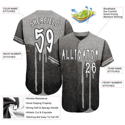 Custom Graffiti Pattern White-Gray 3D Picaxao Authentic Baseball Jersey - Sky-Custom