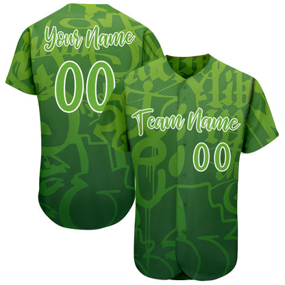 Custom Graffiti Pattern Green-White 3D Green Authentic Baseball Jersey - Sky-Custom