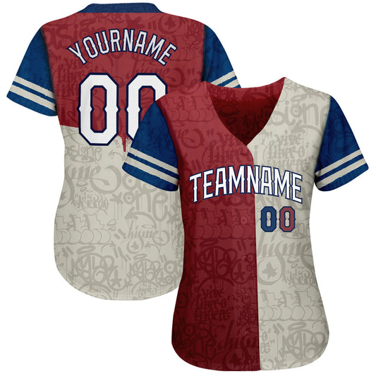 Custom Graffiti Pattern White-Royal 3D Tommy Authentic Baseball Jersey - Sky-Custom