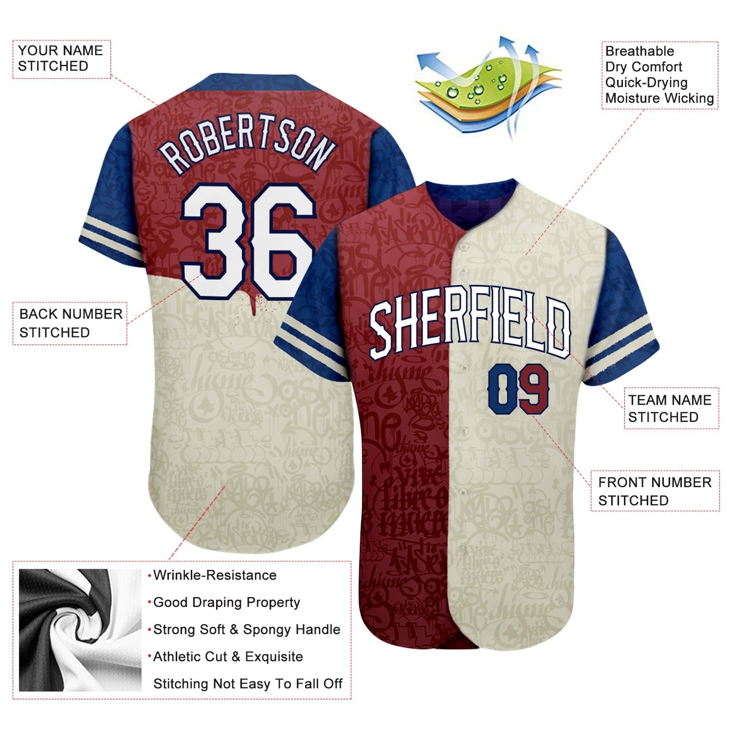 Custom Graffiti Pattern White-Royal 3D Tommy Authentic Baseball Jersey - Sky-Custom