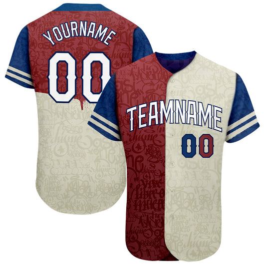 Custom Graffiti Pattern White-Royal 3D Tommy Authentic Baseball Jersey - Sky-Custom